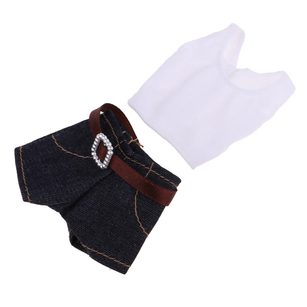 Fashionable Casual Two-piece Outfits Vest And Denim Pants For   30cm Dolls Clothing Accessories