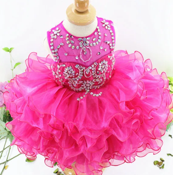 

Red cute flower girl dress for wedding with crystals ruffle tulle baby lace dress little kids pageant gowns