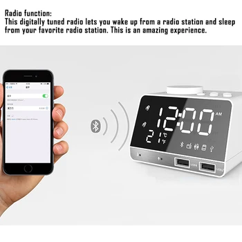 

Digital Alarm Clock Bluetooth Speaker Dual USB Ports Temperature LED Display for Home JR Deals