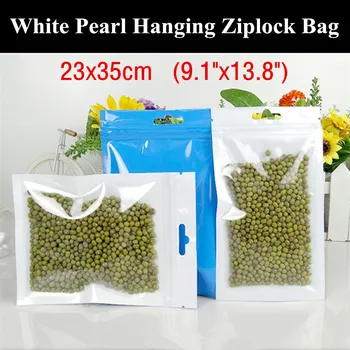 

50pcs 23x35cm (9.1"x13.8") Blue Translucent Pearl Film Zip Bag Clear Front Pearl Film Plastic Hanging Data Cables/Chargers Bag