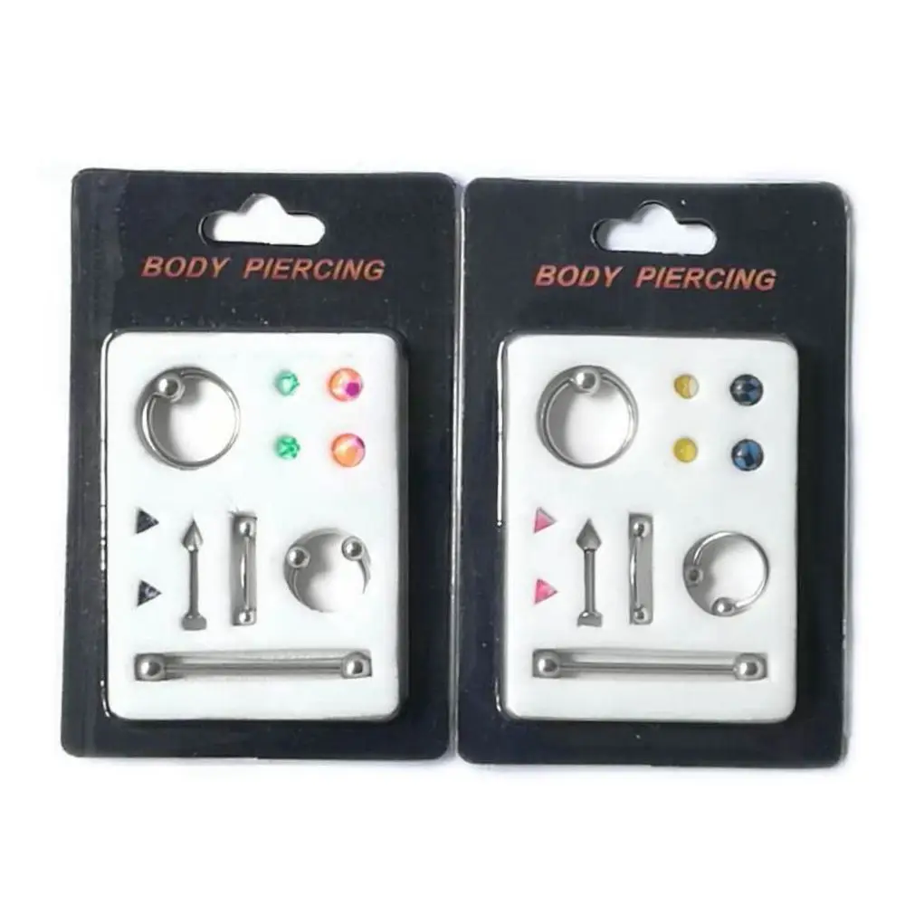 

11pcs/card Multipurpose Body Piercing Set Surgical Stainless Steel Eyebrow Lip Piercing Jewelry Tongue Nose Button Ring Ear Plug