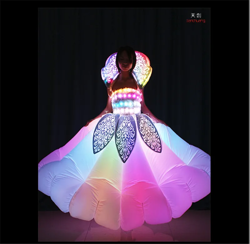 TC-179 надувные светодиодные женские платья полноцветный светодиодный светильник танцевальные светодиодные костюмы RGB сценическая одежда певица dj программируемая юбка
