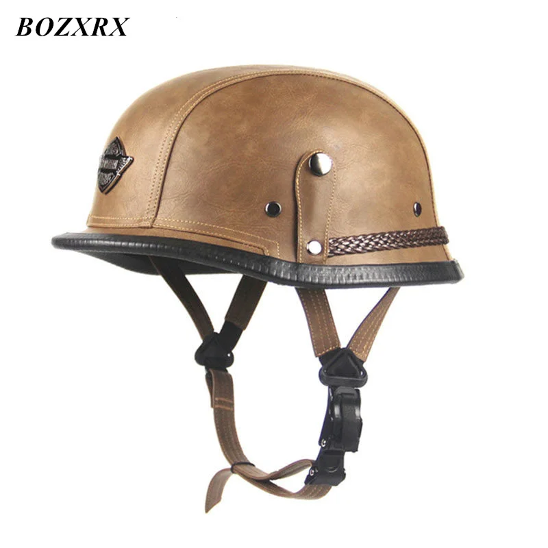 

BOZXRX Motorcycle Motorbike Carbonfiber Helmet Black Adult Unisex Open Face Half Leather Harley Moto Motorcycle Helmet Vintage