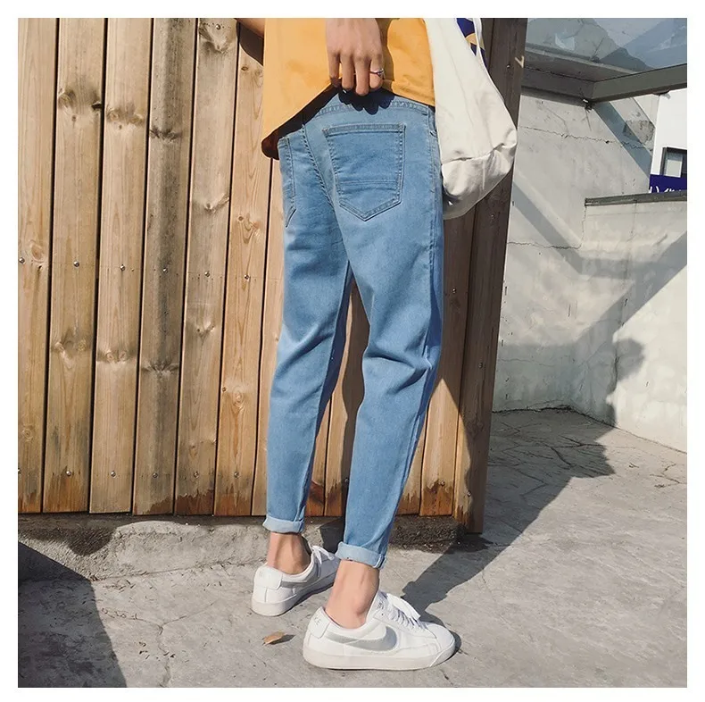 Повседневные узкие мужские джинсовые штаны длиной до щиколотки, узкие брюки с высокой талией, уличная одежда с рисунком улыбки, обтягивающие черные джинсы, размер 28-34