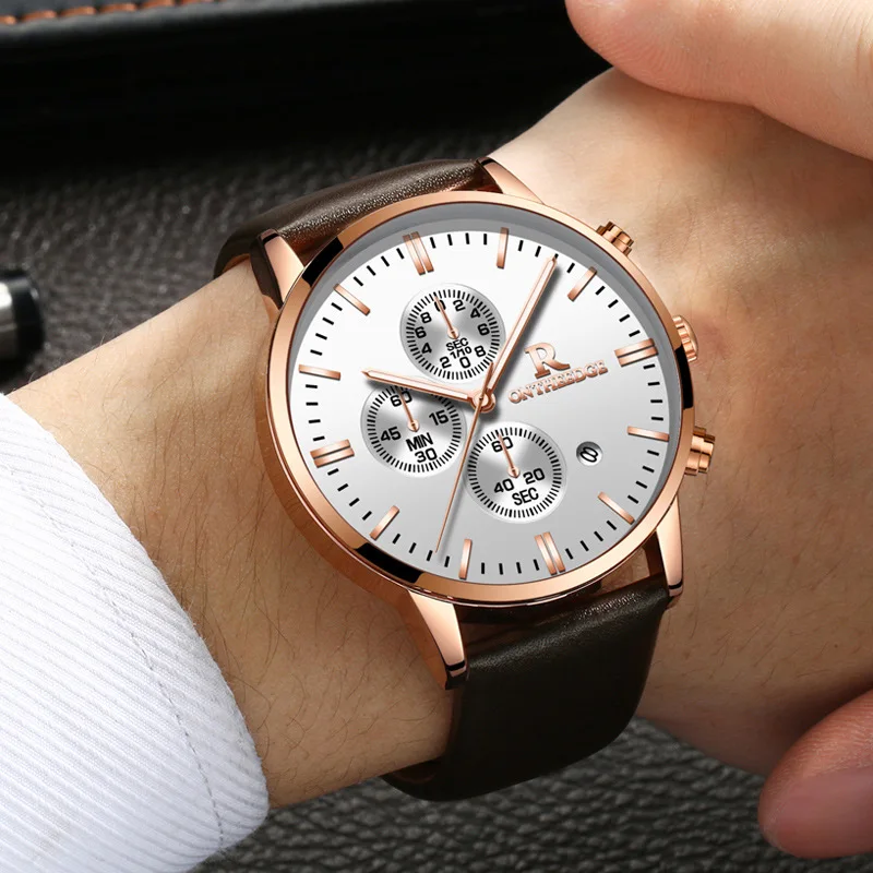 

2018 Luxury Brand Fashion Business Luminous Watch Men Casual Genuine Leather Calendar Watches Luxury Men Waterproof Wristwatch