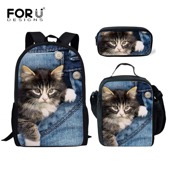 FORUDESIGNS/3 шт./компл. очаровательного котенка кошки школьные сумки для девочек ортопедический рюкзак школьный рюкзак в ученики начальной школы детская книга Сумка - Цвет: CC2295CGK