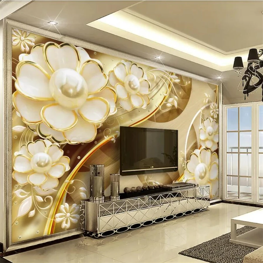 Custom wallpaper 3D mural luxury jewelry flower TV background wall 5d