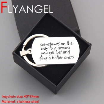 

FLYANGEL Motivational Keychain High Quality Car Key Tag Exquisite Gifts Box Engraved Keyring On The Way To A Dream Find Better