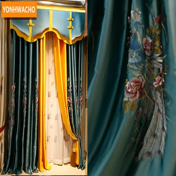 

Custom curtains high-grade high-precision embroidered peacock modern Chinese cloth blackout curtain tulle valance drapes N896