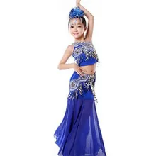 Детские костюмы для танца живота, детские костюмы для танца живота, синие костюмы для танцоров, одежда для фестиваля, Одежда для танцев