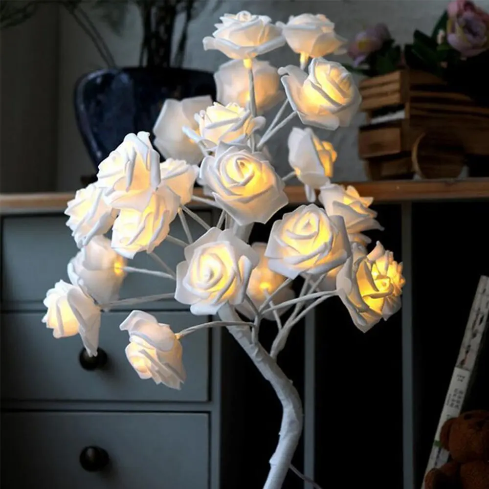 Lâmpada de Mesa Decoração para Casa Luzes para Festa Luz da Noite Rosa Flor Árvore Natal Casamento Sala Estar Decoração 24 Led 7 da noite luzes para festa natal casamento sala estar decoração