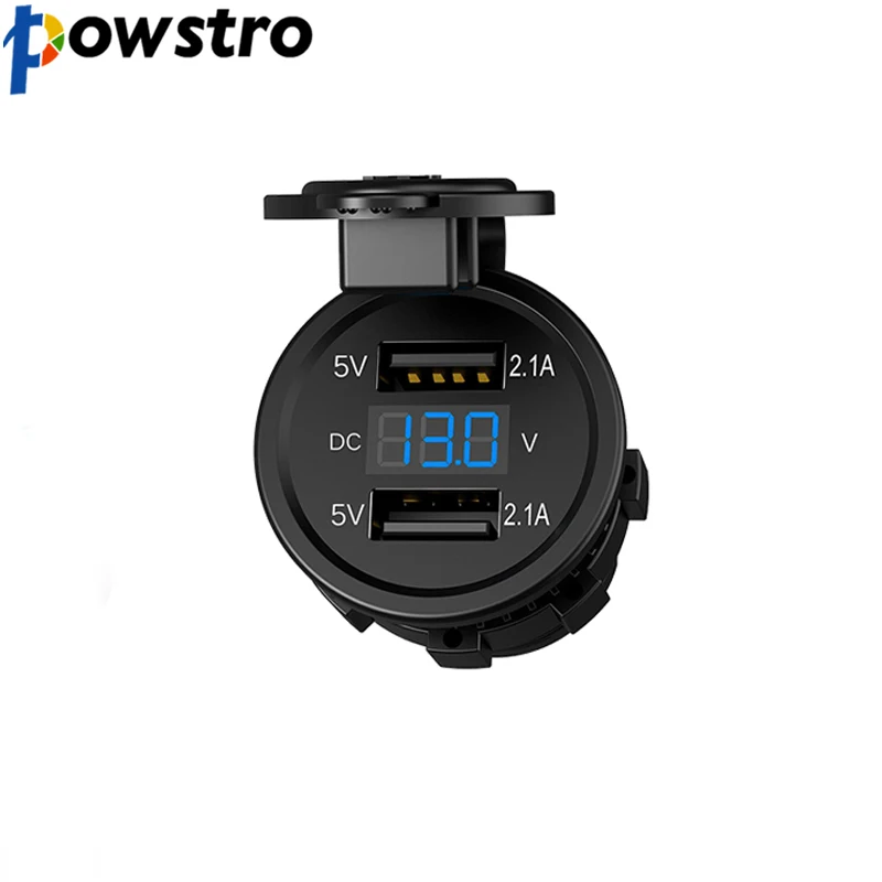 

Powstro Dual USB Charger Car Charger Cigarette Lighter Socket Plug LED Voltmeter Waterproof Mobile Phone Smart Charging Adapter
