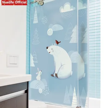 

Custom size cartoon polar bear pattern frosted electrostatic glass film kids room living room bathroom sunscreen glass film