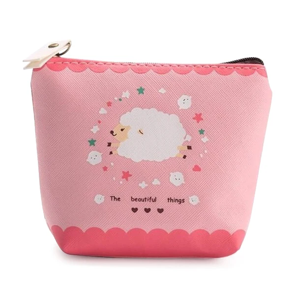 

FGGS-Waterproof Zipper Pencil Case Cute A lamb Portable Key Coin Purse Makeup Bag Pink