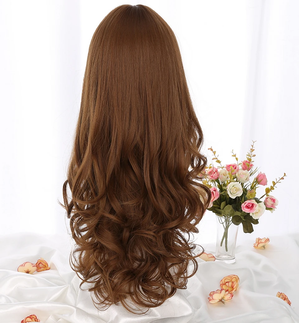 Yiyaobess 28 дюймов длинные волнистые волосы синтетический парик с челкой Лен коричневый ротанг Серебряный серый женский парик для вечерние