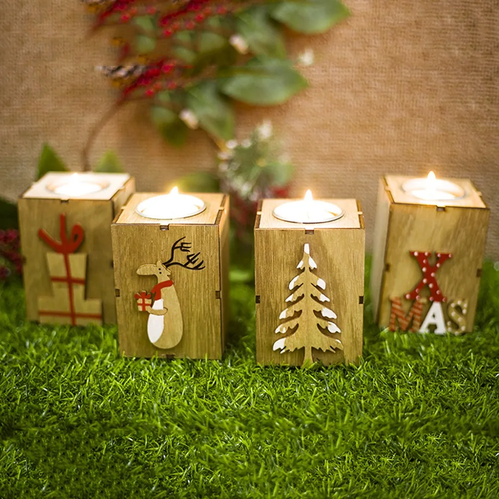 Buy New Christmas Candle Wood Holder Stands Candlestick 7cmx9cm Portable For