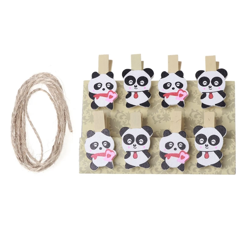 

8Pcs Panda Mini Wooden Craft Clip Photo Card Paper Peg Pin Clothespin With Rope