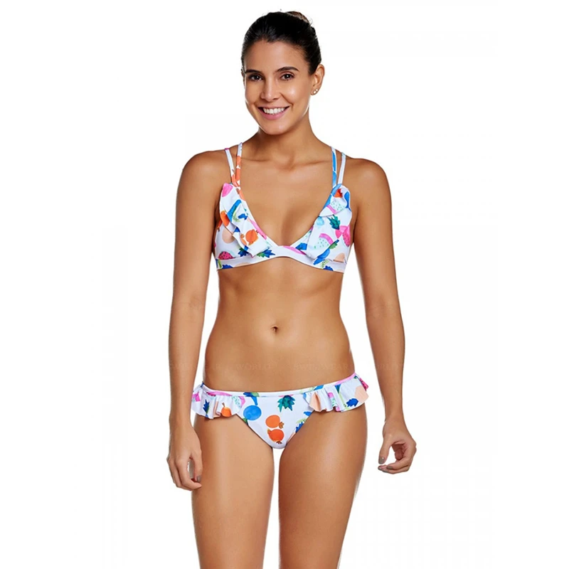 

Sexy bikini print swimwear women 2019 bikinis two piece swimsuit biquini bathing suits Ruffle swimming suit for women swim wear