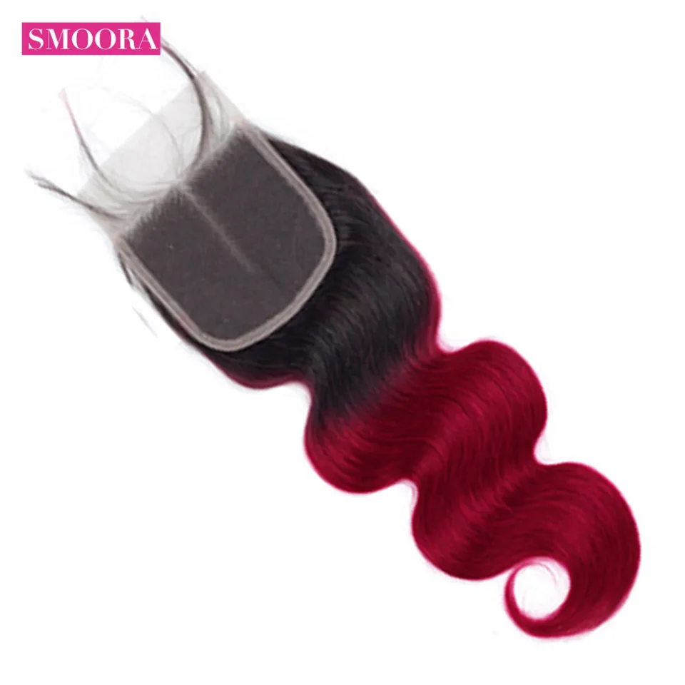 ombre hair 1b Burgundy lace closure middle part
