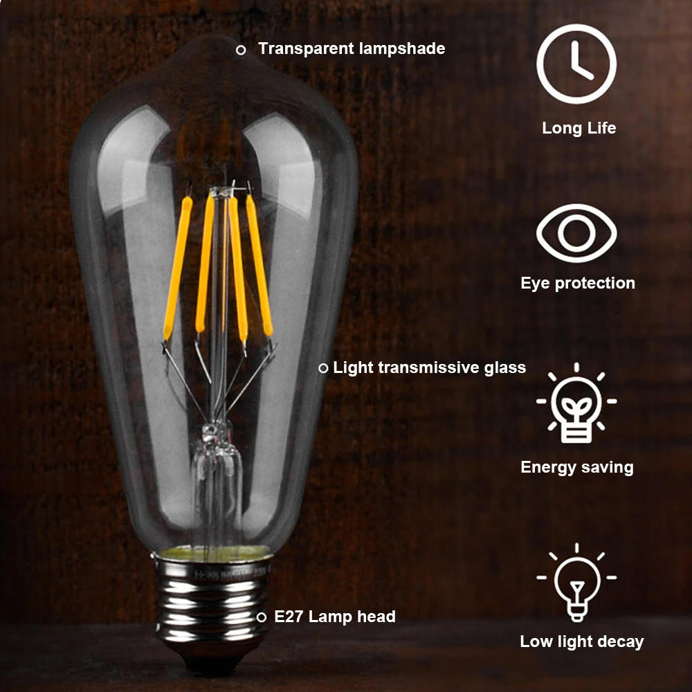Винтаж Эдисон лампы E27 220 V прозрачный& Коричневый абажур подвесной светильник в стиле ретро ампулы свет накаливания лампа накаливания