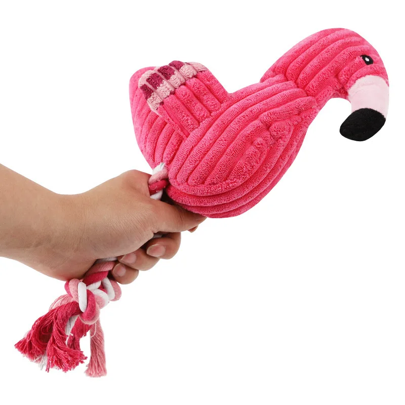 High Quality Dog Chew Toys Flamingo Cloth Durability Vocalization Dolls Bite Toys Squeaky for Dog Accessories Pet Dog Products