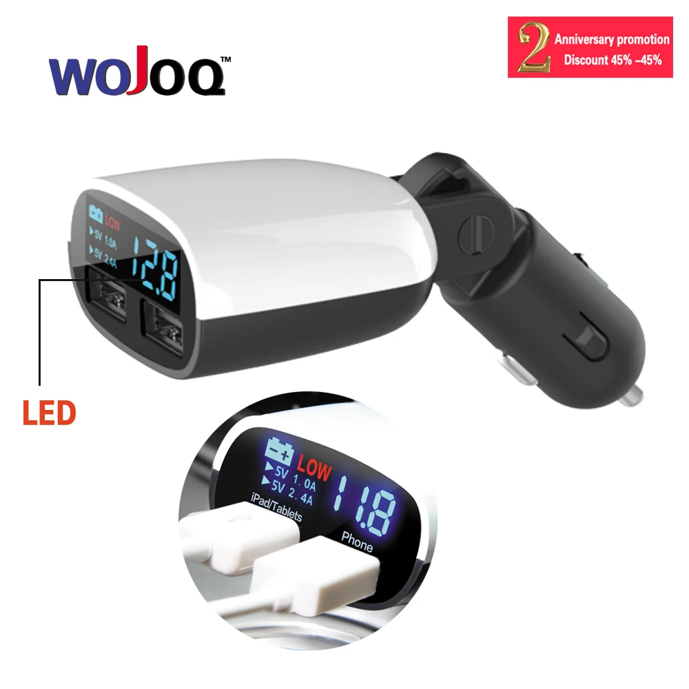 

WOJOQ Dual USB Car Charger Adapter Universal Auto 3.4A Smart Fast Mobile Phone Charger Mini USB Adapter DC 12-24V Smart IC