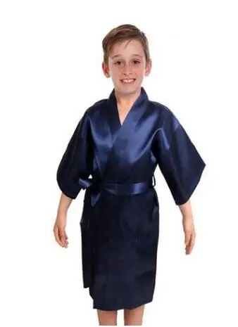 Детское однотонное атласное кимоно из вискозы; халат подружки невесты; детская ночная рубашка; одежда для сна; халат - Цвет: navy blue