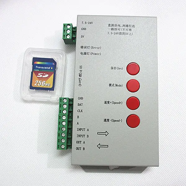 

T1000S SD Card LED Pixel RGB Controller For LED Strip Light WS2812B LPD8806 6803 WS2811 WS2801 5-24V