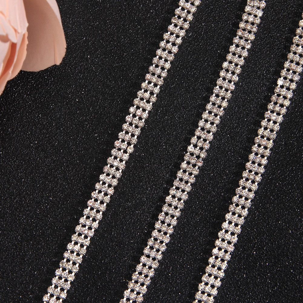 

2yards SS6 1 row/2 rows/3 rows DIY rhinestone trim for bridal neckline lace wedding sash Cup Chain Rhinestone Trim belt