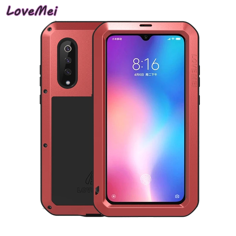 Для Xiaomi Mi 9 чехол Lovemei алюминиевый металл + стекло Gorilla Shock Drop водонепроницаемый для