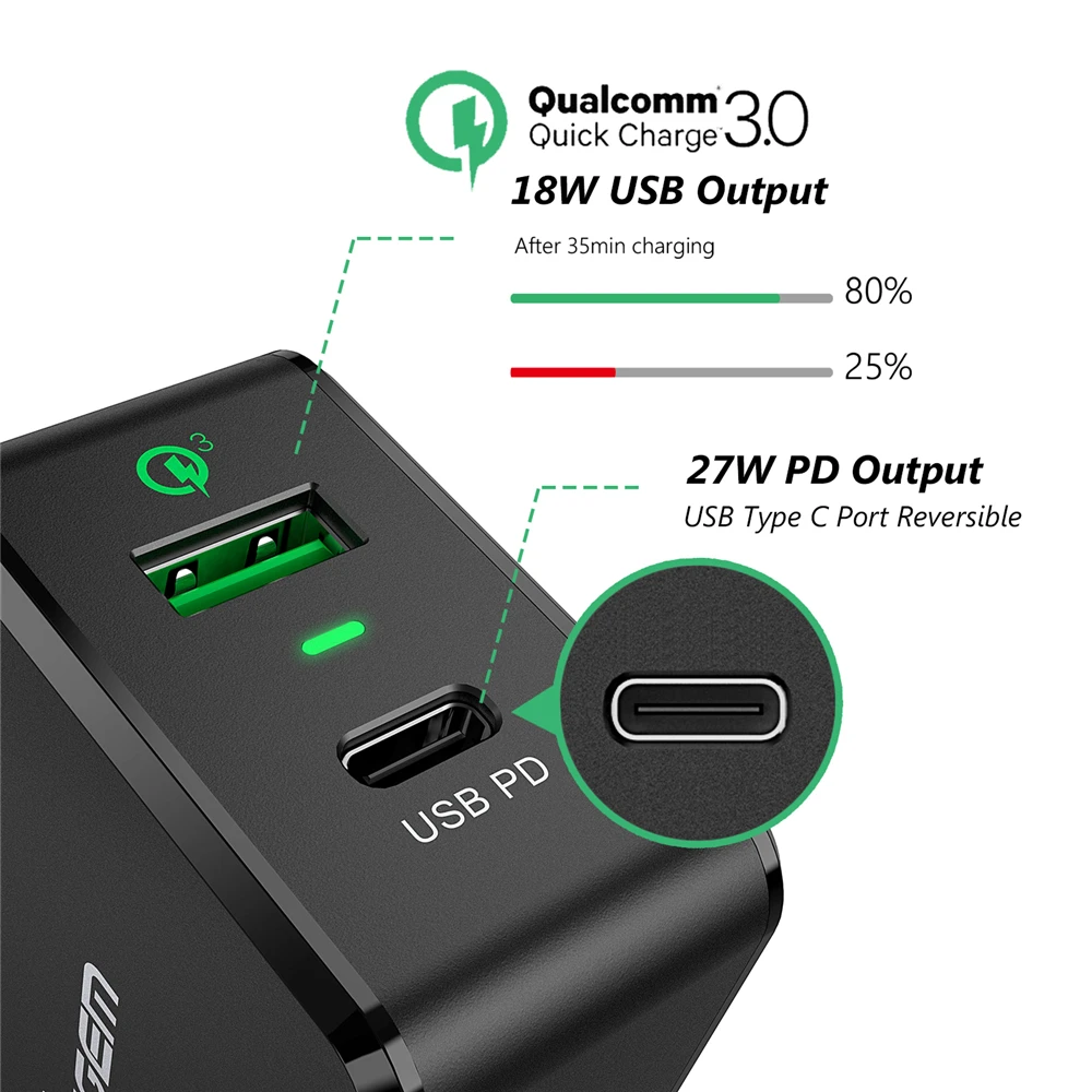 TIEGEM QC3.0 USB الجدار شاحن سريع نوع-C العالمي الهاتف المحمول نوع C PD شاحن لنينتندو التبديل ماك بوك نيكزس 6 وعاء/5X
