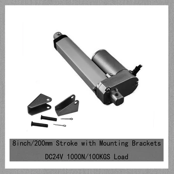 

CPAM Free Shipping DC 12V/24V 8inch/200mm linear actuator model, 1000N/100kgs load linear actuators with mounting brackets