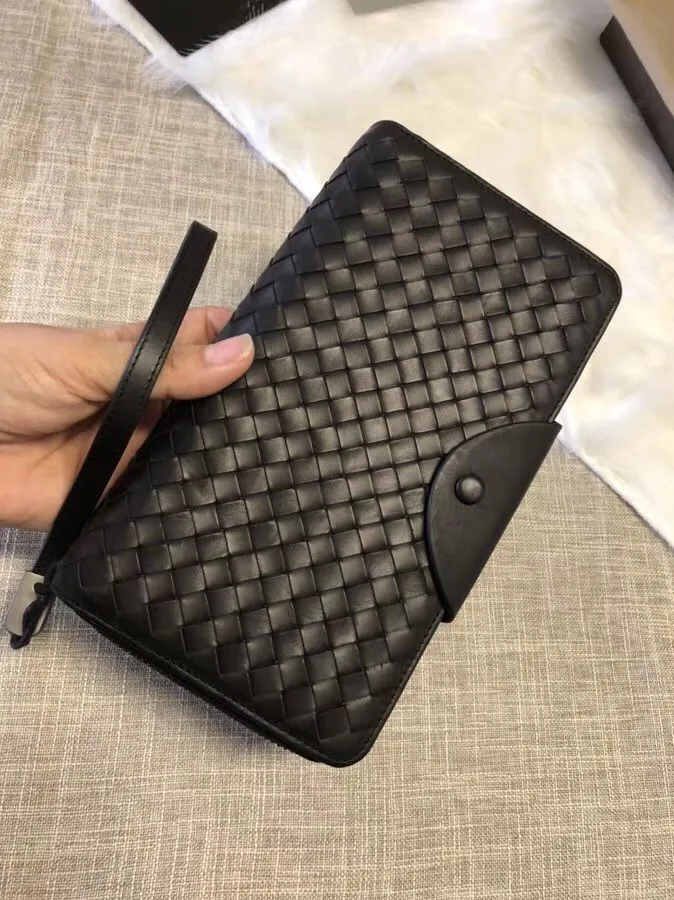 

2019 Button High-quality Cowhide Long clip Hand knit Genuine leather Male and female same style wallet