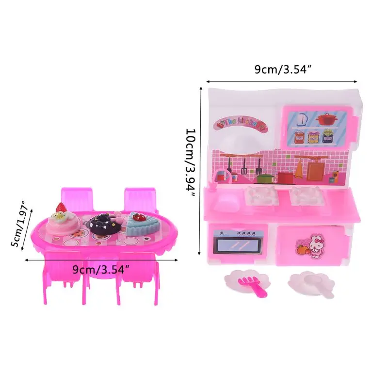 1 Set Doll Kitchen Pretend Play Toys Kids Children Plastic Furniture Appliance Miniature Full Kitchenware Desk Cartoon Baby Toy