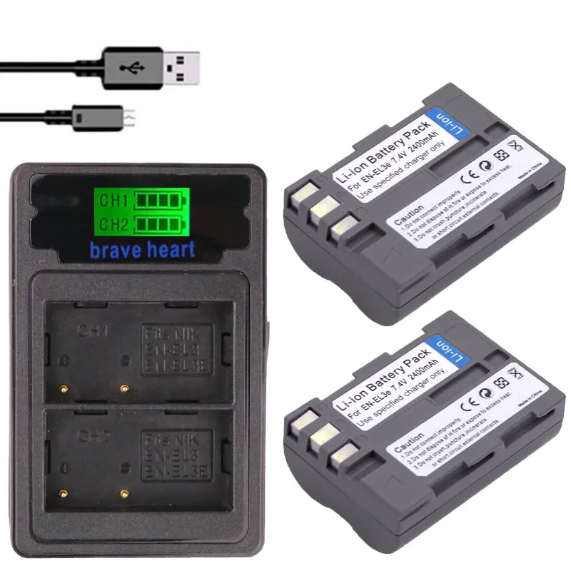 

High quality 2PCS EN-EL3e EL3e 7.4V 2400mAh Camera Battery For Nikon ENEL3E EN EL3E D30 D50 D70 D90 D70S D300 camera accessories