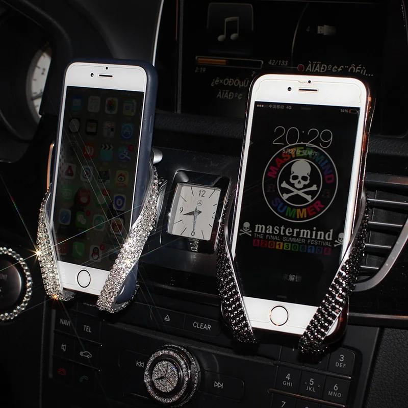 Crystal Rhinestone Car Mobile Phone Holder Air Vent Mount Diamond ABS Phone Stand Holder Adjustable for iPhone GPS Car Styling
