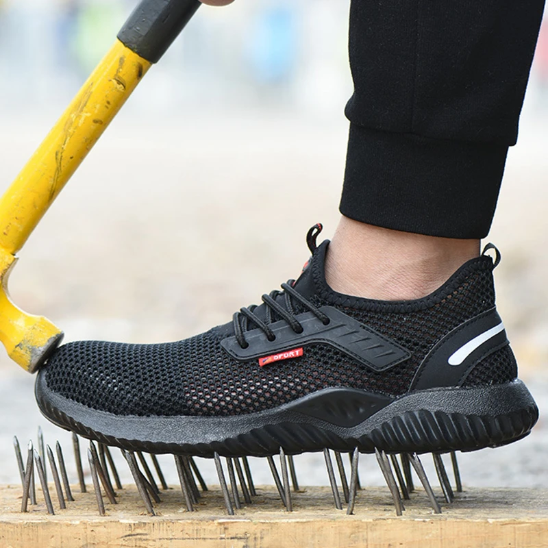 Men puncture-resistant Steel toe caps work shoes safety shoes black Mesh cloth wear-resistant breathable men's work shoes boots
