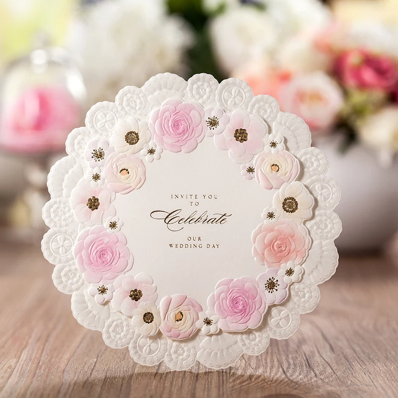 Лазерная резка розовый Кружево цветок свадебные приглашения карты|card chandelier|card