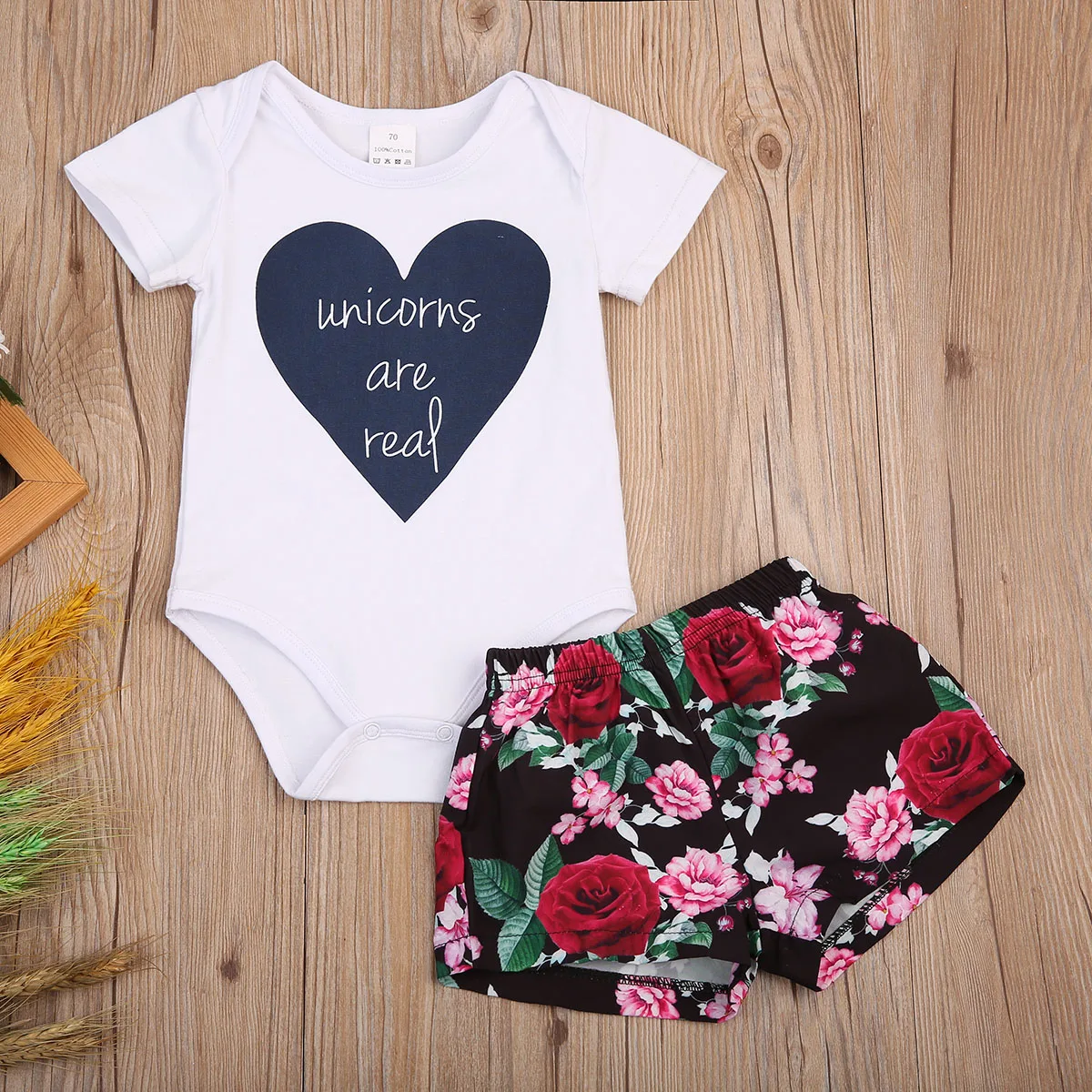 

Pudcoco 2PCS/Set Cotton Infant Kids Baby Girls Casual Outfits Romper Tops + Floral Shorts Toddler Girls Summer Clothing Set