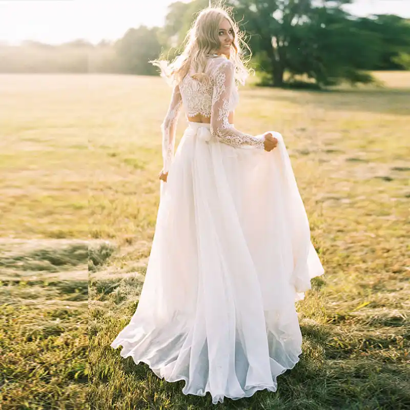 two piece bohemian wedding dress