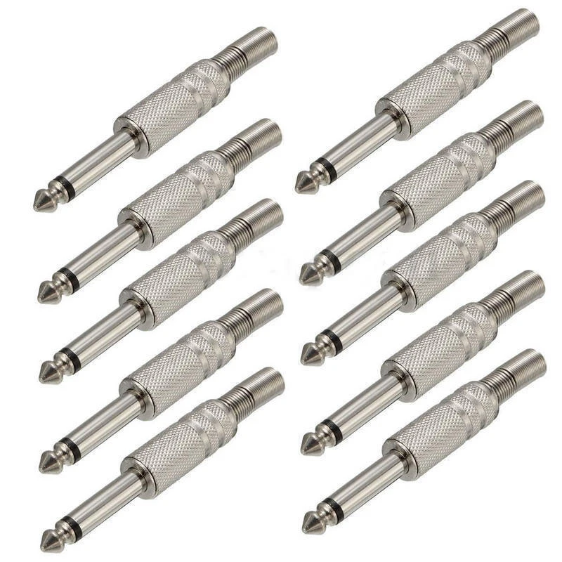 

10pcs 1/4" Male Monaural Audio Cable Solder-on Audio Connectors 6.35mm Jack Plugs Metal Male connector plugs for TV, PC, MP3/4/5