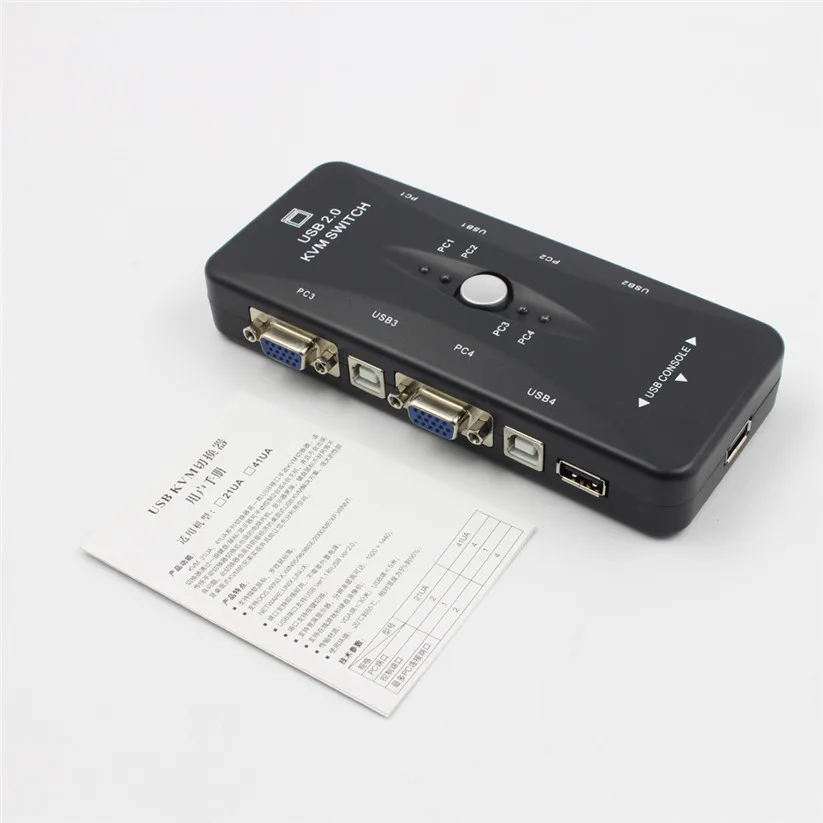 Binmer Настенные переключатели 4-Порты и разъёмы USB 2,0 KVM переключатель Мышь/клавиатуры/VGA видео монитор 200 МГц 1920x1440 td1211 челнока