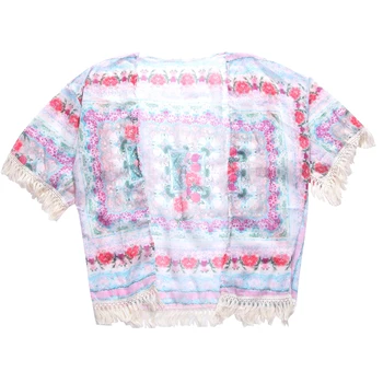 

Hirigin 2019 Women Beach Swimwear Bikini Cover Up Wrap White Lace Floral Tassels Fashion Sexy Floral Kimono Top