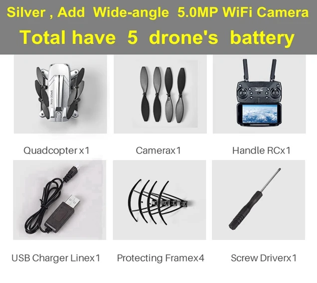 Мини складной селфи RC радиоуправляемые дроны самолет MJD KY301 с WiFi HD камера VS syma x5c x5sw x8w x8 pro x5hw s20w s30w Дрон - Цвет: Silver 301  wide 5B