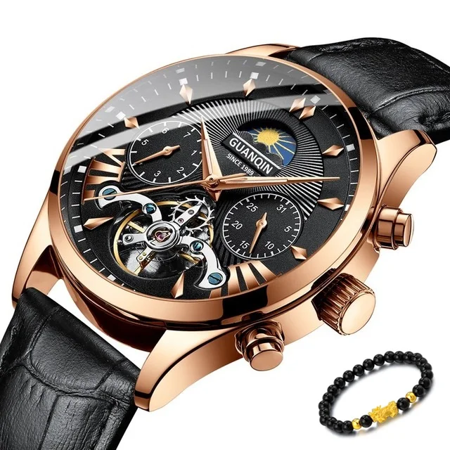 Роскошные Брендовые Часы GUANQIN, мужские часы, для плавания, автоматические механические часы, мужские золотые часы, reloj hombre, acero inoxidable, непроницаемые - Цвет: Gold Black Black-P