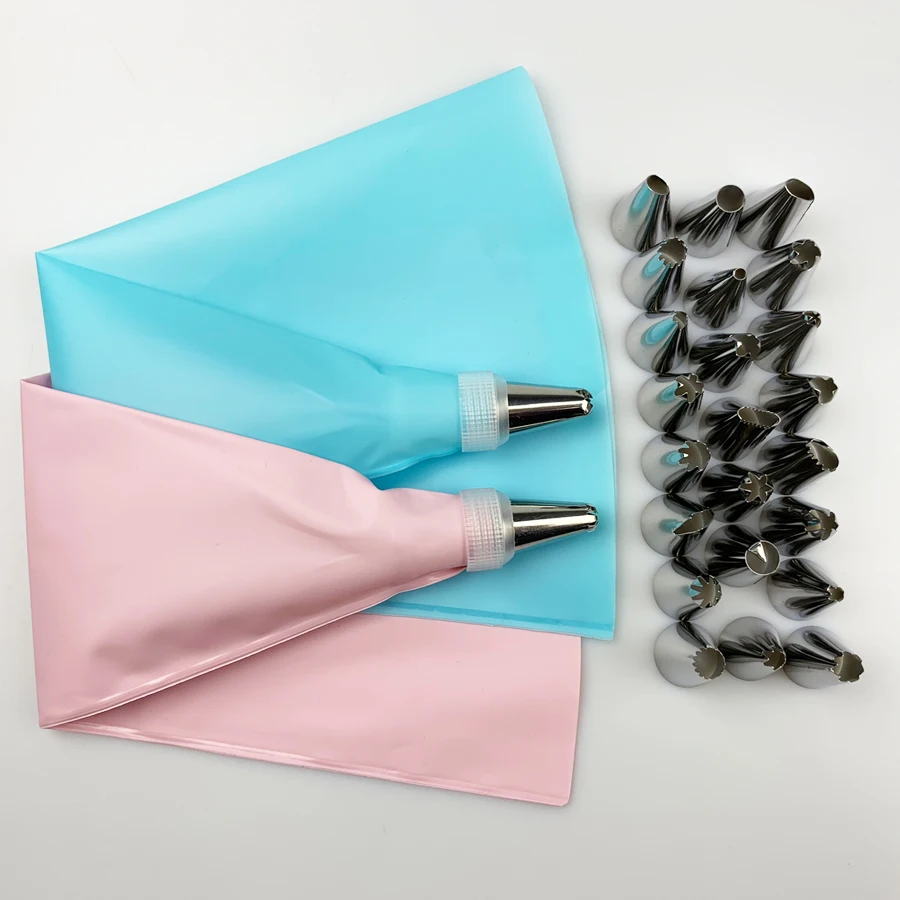 

Silicone Pastry Bag Tips 26 PCS/Set Kitchen DIY Icing Piping Cream Reusable Pastry Bags +24 Nozzle Set Cake Decorating Tools