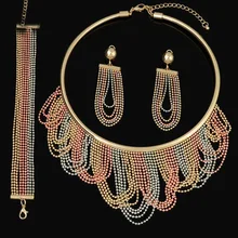 2016 HOT dubai Filled Women Party Jewelry Set Women Wedding Necklace Bracelet Earring Ring African Beads