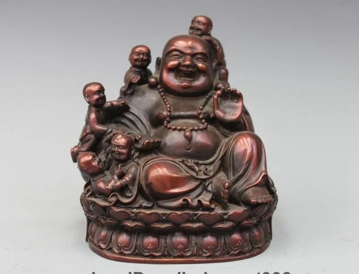 

6"Chinese Buddhism Bronze Five Boy Happy Maitreya Buddha Bodhisattva Statue a 0518
