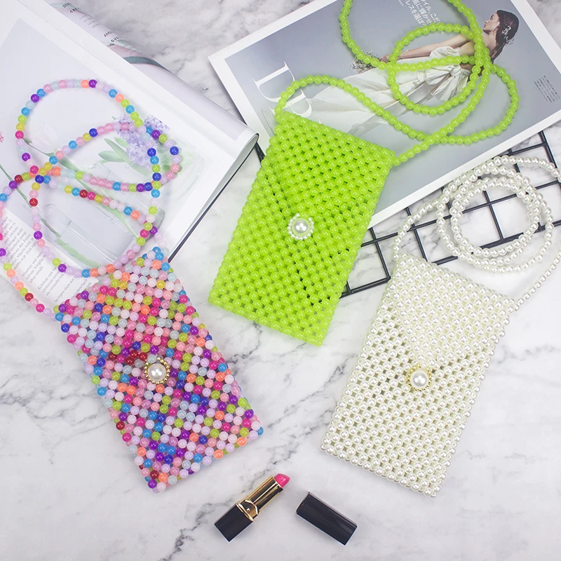 

Brand Hand-woven Pearl Bags Lady Beaded Shoulder Bag Women Party Vintage Handbag Ins Small Flap Bag Mini Cross Body Bag 2019