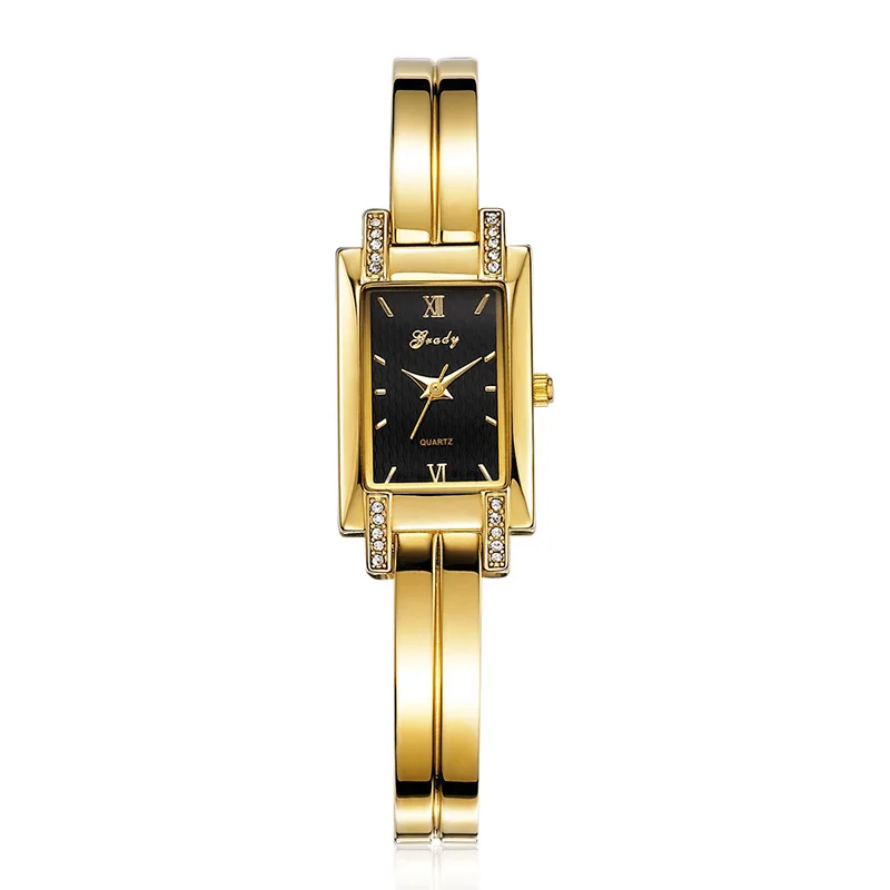 Бренд Grady, модные, 18k позолоченные женские часы, 3 АТМ, водонепроницаемые женские кварцевые часы, женские наручные часы, relogio masculino - Цвет: Gold Black Dial